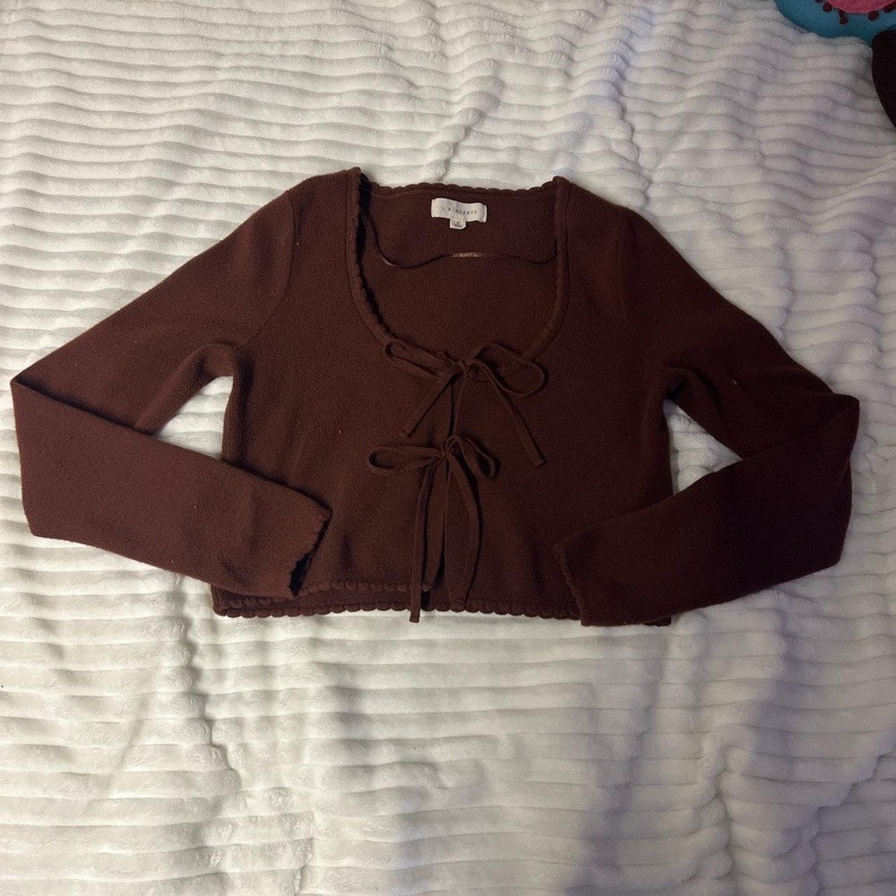 LA hearts brown front tie cardigan
